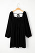Textured Velvet Square Neck Balloon Sleeve Tie Back Babydoll Mini Dress