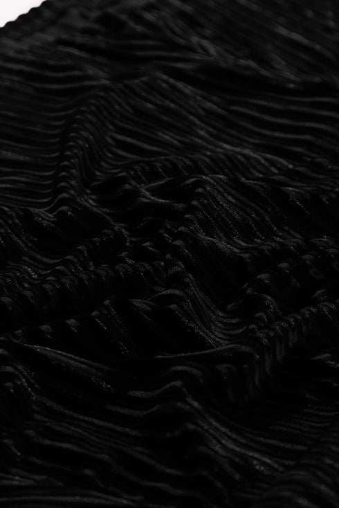 Textured Velvet Square Neck Balloon Sleeve Tie Back Babydoll Mini Dress