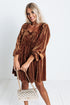 Textured Velvet Square Neck Balloon Sleeve Tie Back Babydoll Mini Dress