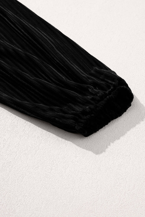 Textured Velvet Square Neck Balloon Sleeve Tie Back Babydoll Mini Dress