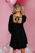 Textured Velvet Square Neck Balloon Sleeve Tie Back Babydoll Mini Dress