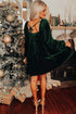 Textured Velvet Square Neck Balloon Sleeve Tie Back Babydoll Mini Dress