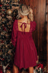 Textured Velvet Square Neck Balloon Sleeve Tie Back Babydoll Mini Dress