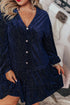 Textured Velvet Tiered Button V Neck Mini Dress