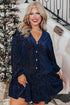 Textured Velvet Tiered Button V Neck Mini Dress
