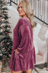 Textured Velvet Tiered Button V Neck Mini Dress