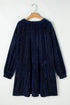 Textured Velvet Tiered Button V Neck Mini Dress