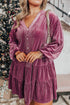 Textured Velvet Tiered Button V Neck Mini Dress