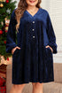 Textured Velvet Tiered Button V Neck Mini Dress