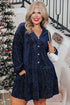Textured Velvet Tiered Button V Neck Mini Dress