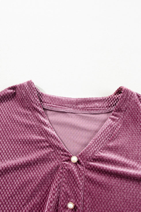 Textured Velvet Tiered Button V Neck Mini Dress