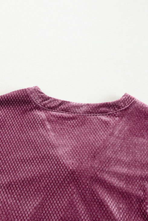 Textured Velvet Tiered Button V Neck Mini Dress