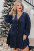 Textured Velvet Tiered Button V Neck Mini Dress