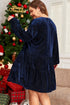 Textured Velvet Tiered Button V Neck Mini Dress