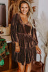 Textured Velvet V Neck Long Sleeve Tiered Mini Dress