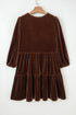 Textured Velvet V Neck Long Sleeve Tiered Mini Dress