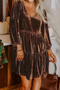 Textured Velvet V Neck Long Sleeve Tiered Mini Dress