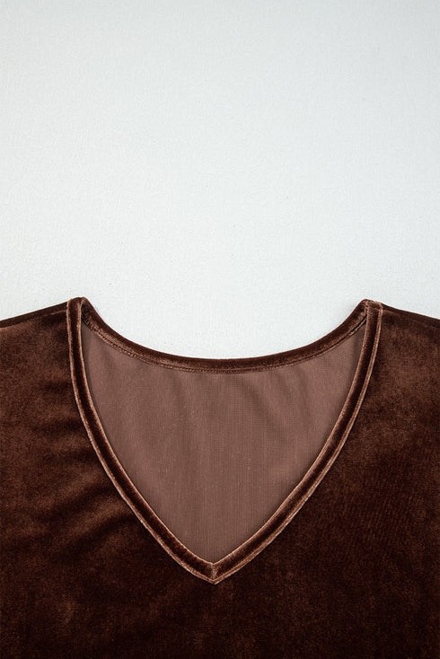 Textured Velvet V Neck Long Sleeve Tiered Mini Dress