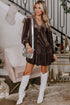Textured Velvet V Neck Shift Mini Dress