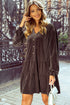 Textured Velvet V Neck Shift Mini Dress