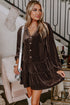 Textured Velvet V Neck Shift Mini Dress