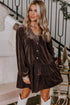 Textured Velvet V Neck Shift Mini Dress