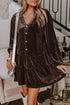 Textured Velvet V Neck Shift Mini Dress
