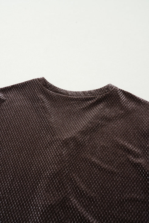Textured Velvet V Neck Shift Mini Dress