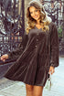 Textured Velvet V Neck Shift Mini Dress