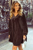 Textured Velvet V Neck Shift Mini Dress