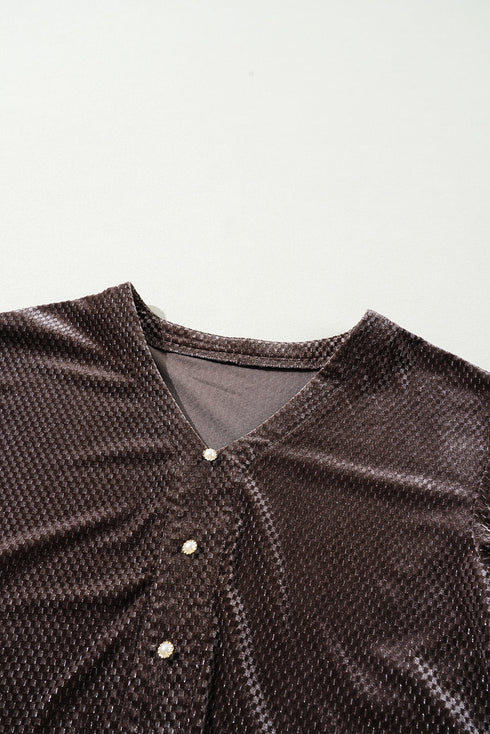 Textured Velvet V Neck Shift Mini Dress