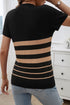 Textured Vertical Ribbed Short Sleeve Striped Knit Top
