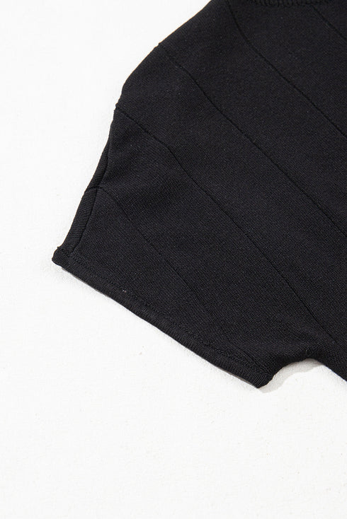 Textured Vertical Ribbed Short Sleeve Striped Knit Top