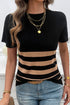 Textured Vertical Ribbed Short Sleeve Striped Knit Top