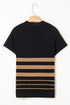 Textured Vertical Ribbed Short Sleeve Striped Knit Top