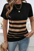 Textured Vertical Ribbed Short Sleeve Striped Knit Top