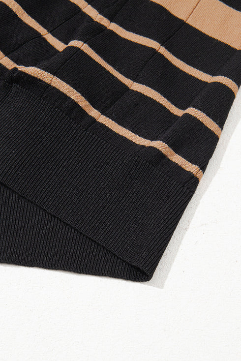 Textured Vertical Ribbed Short Sleeve Striped Knit Top
