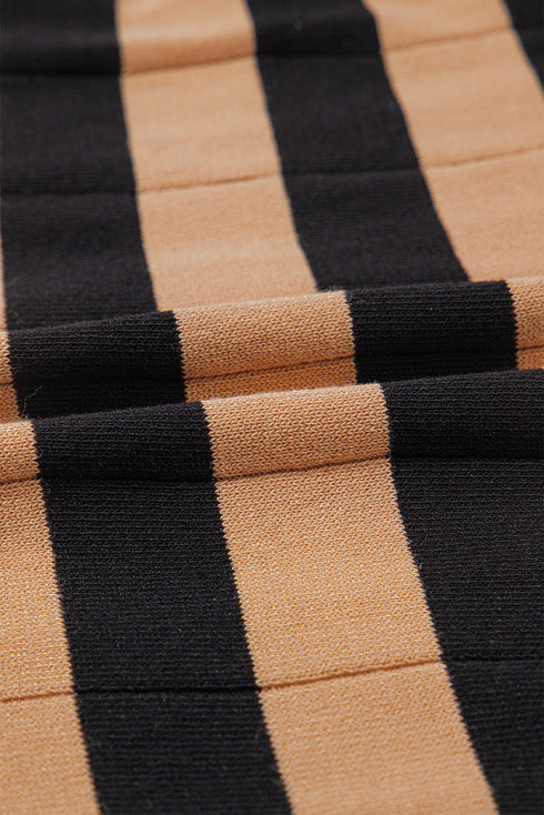 Textured Vertical Ribbed Short Sleeve Striped Knit Top