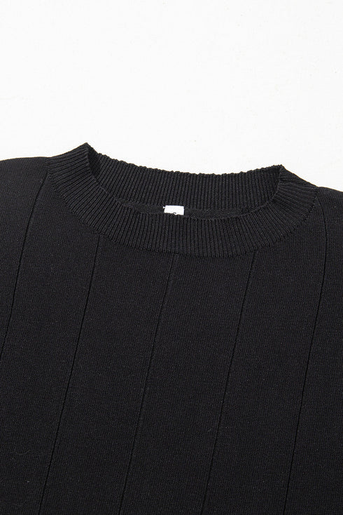 Textured Vertical Ribbed Short Sleeve Striped Knit Top