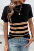 Textured Vertical Ribbed Short Sleeve Striped Knit Top