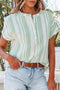 Textured Vertical Stripe Button Front Short Sleeve Blouse