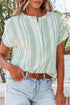 Textured Vertical Stripe Button Front Short Sleeve Blouse
