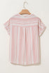 Textured Vertical Stripe Button Front Short Sleeve Blouse