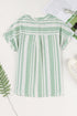 Textured Vertical Stripe Button Front Short Sleeve Blouse