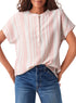 Textured Vertical Stripe Button Front Short Sleeve Blouse