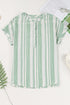 Textured Vertical Stripe Button Front Short Sleeve Blouse