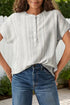 Textured Vertical Stripe Button Front Short Sleeve Blouse
