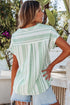 Textured Vertical Stripe Button Front Short Sleeve Blouse