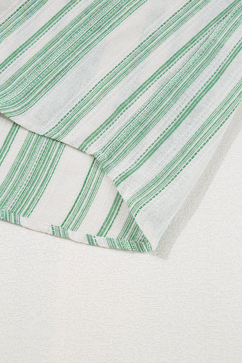 Textured Vertical Stripe Button Front Short Sleeve Blouse