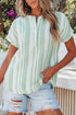 Textured Vertical Stripe Button Front Short Sleeve Blouse